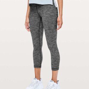 Lululemon Wunder Under Crop Legging Hi Rise Size 4 Heathered White Black 21"